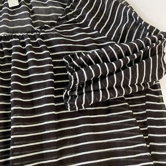 Ann Taylor Loft Blouse Size M Black White Striped 3/4 Sleeve Elastic Waist Top - Picture 5 of 12